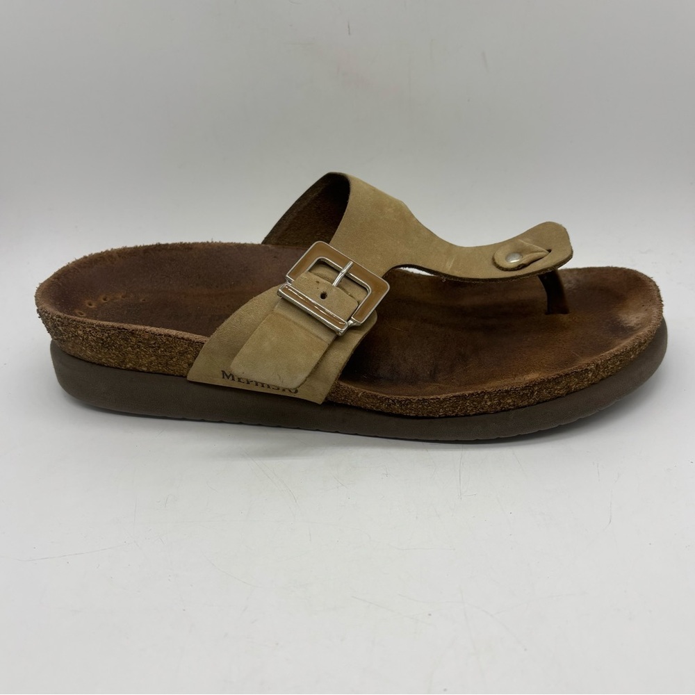 Mephisto Beige Cream Leather Platform Thong Flip Flop Sandal Women’s Sz 39 US 9